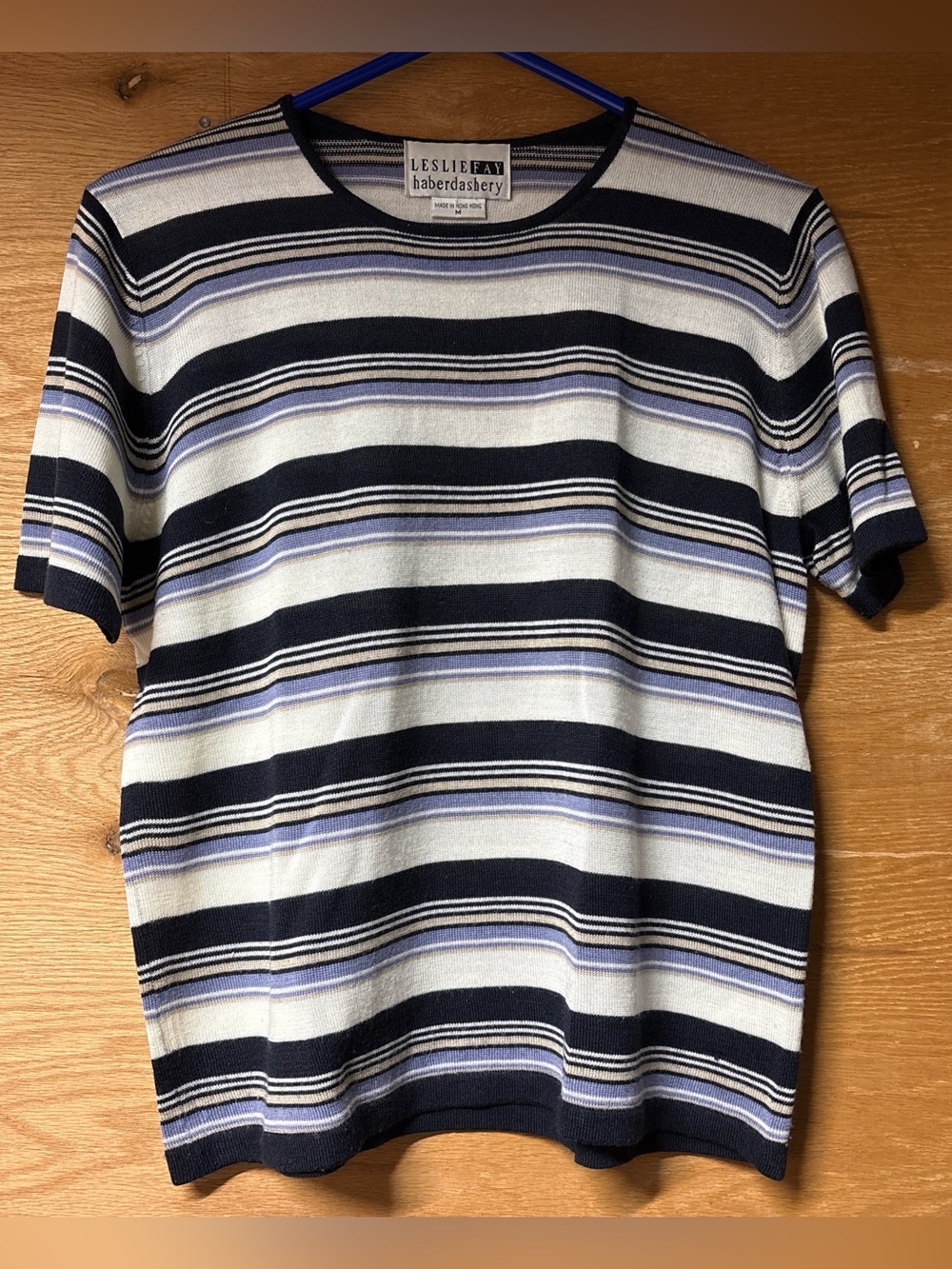 Leslie Fay Vintage Navy, White & Lavender Striped Short-Sleeve Tee